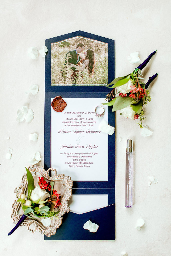 Navy and Maroon Wedding Details at Spring Branch Wedding