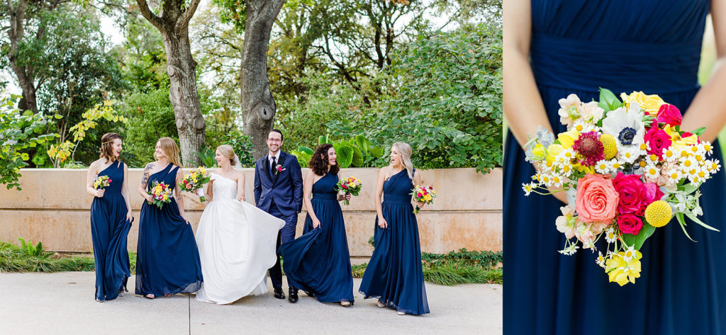 Bridesmaids in Navy Blue Dresses 