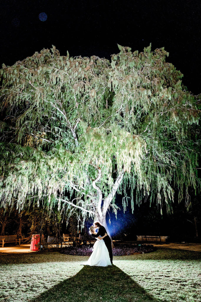 Nighttime Wedding Photo at San Antonio Botanical Gardens